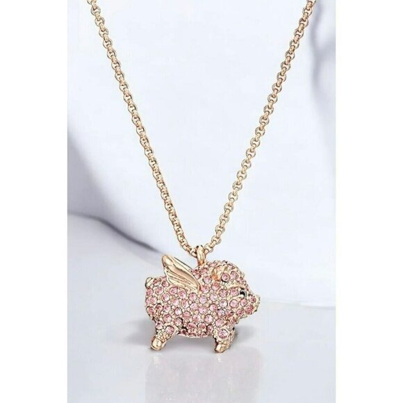 Kate Spade New York Pink Pave Pig Mini Pendant Necklace - Picture 1 of 3